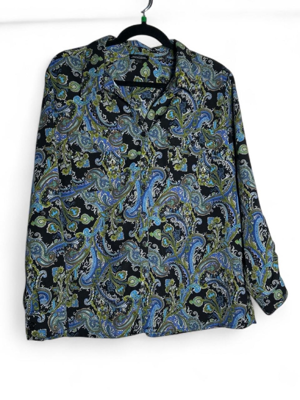 Notations blue, green and black paisley blouse Sz XL